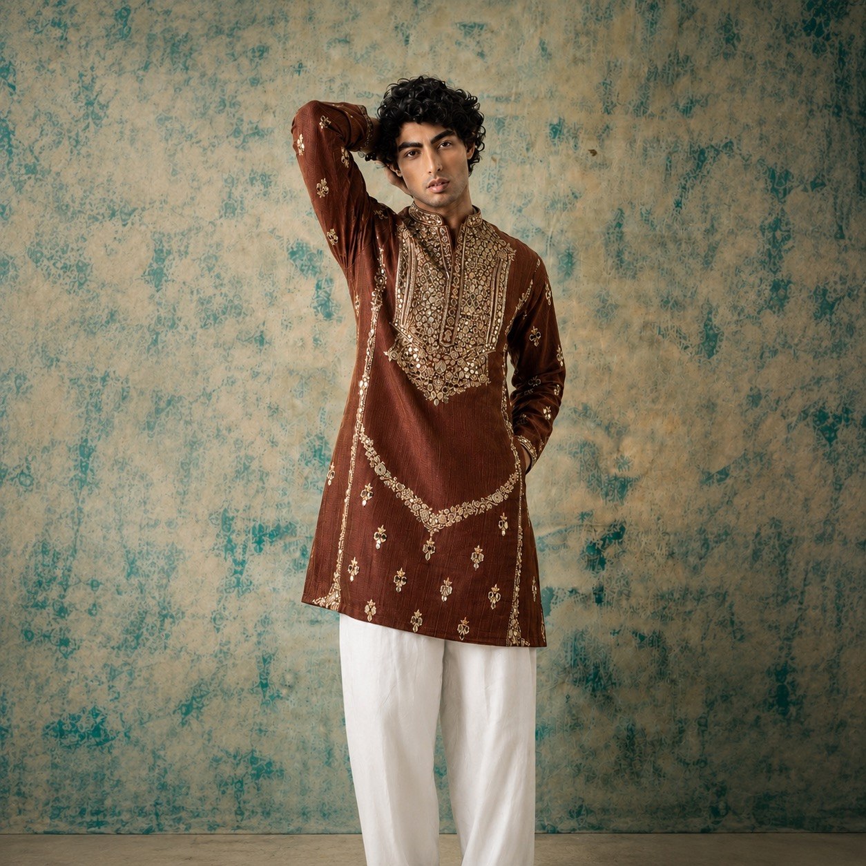 Glass Work Short Tissue Kurta With Wide Leg Pants