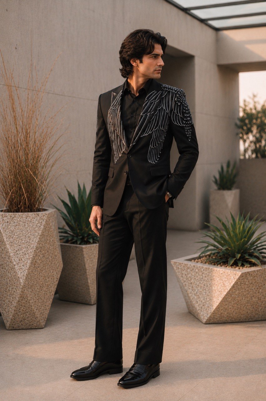 Hand Painted Tuxedo With Crystal Embellishments