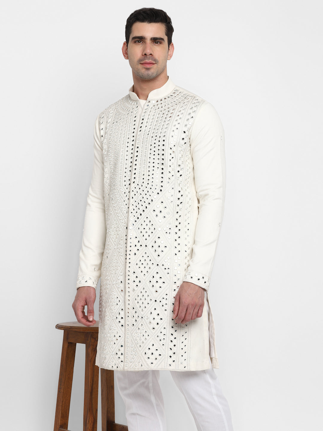 Real Glass Worked Full Buttoned Kurta Set