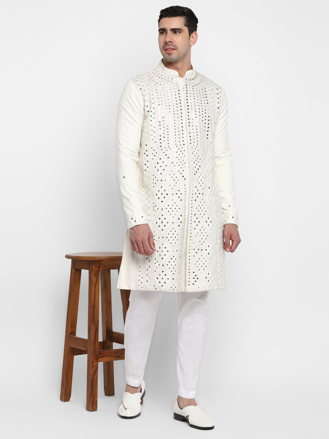Real Glass Worked Full Buttoned Kurta Set