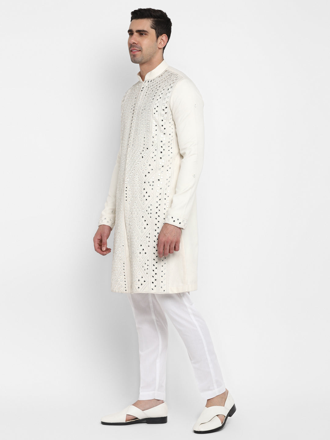 Real Glass Worked Full Buttoned Kurta Set