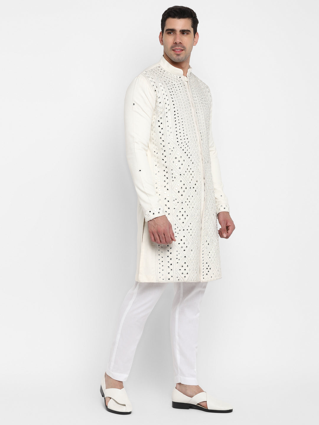 Real Glass Worked Full Buttoned Kurta Set