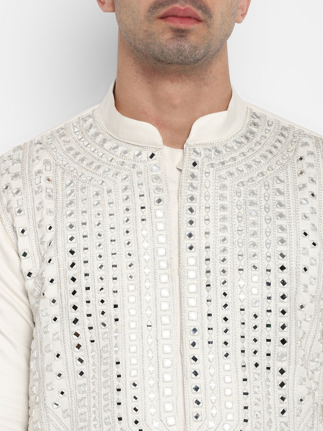 Real Glass Worked Full Buttoned Kurta Set