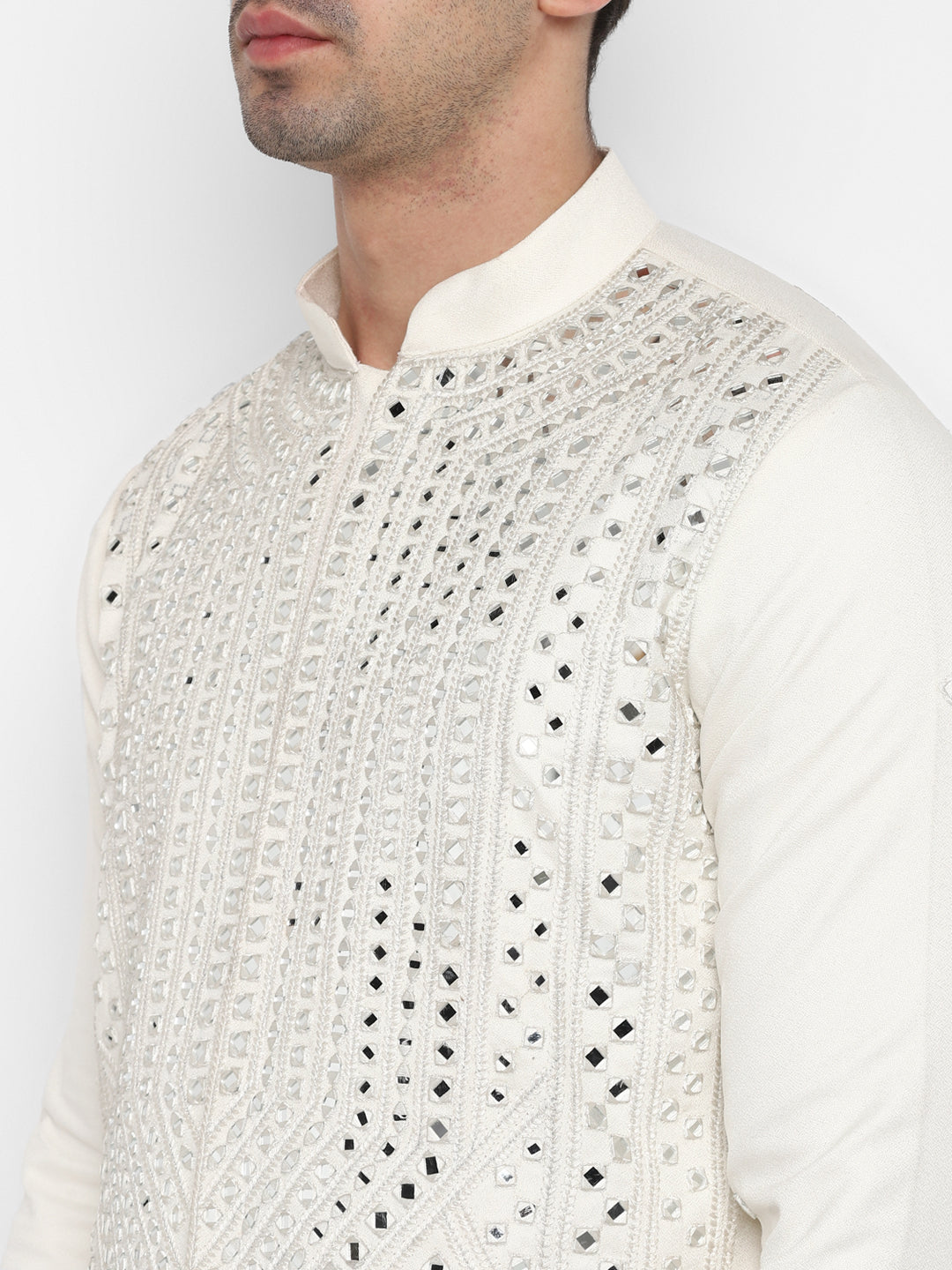 Real Glass Worked Full Buttoned Kurta Set