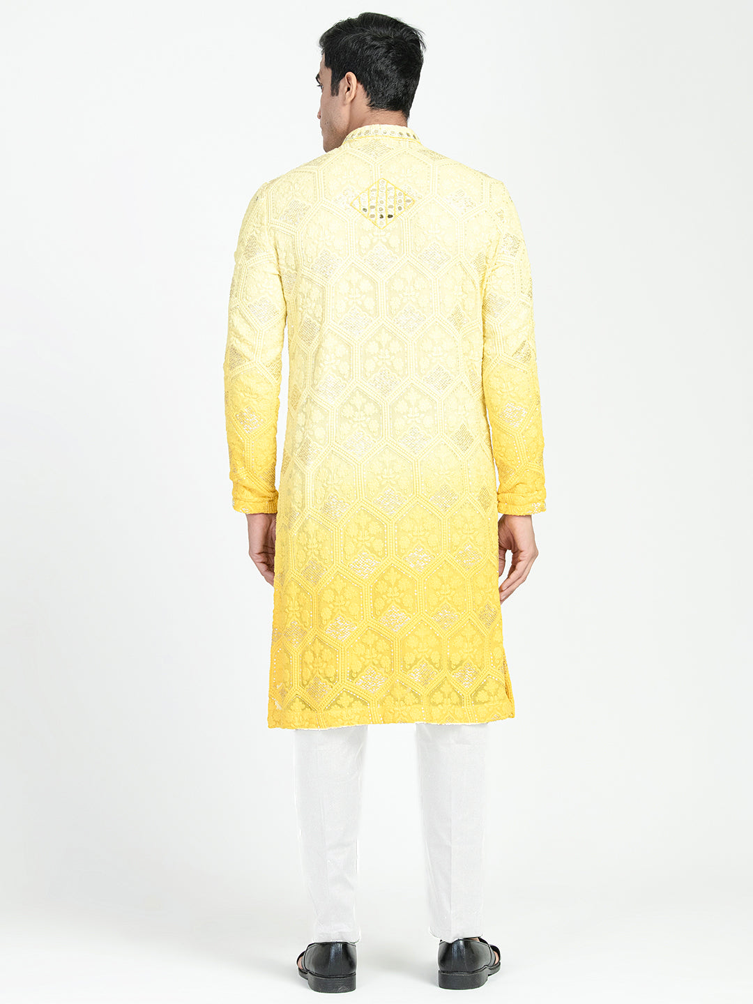 Mens Chikankari Mirror Embroidery Ombre Effect Kurta Set