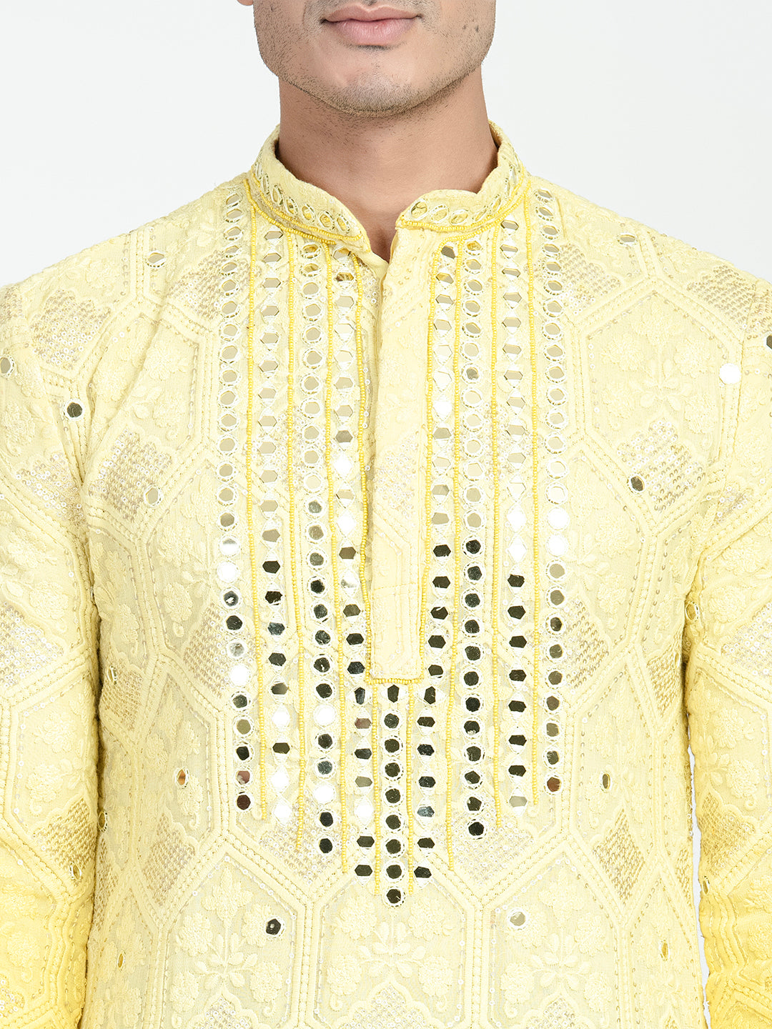 Mens Chikankari Mirror Embroidery Ombre Effect Kurta Set