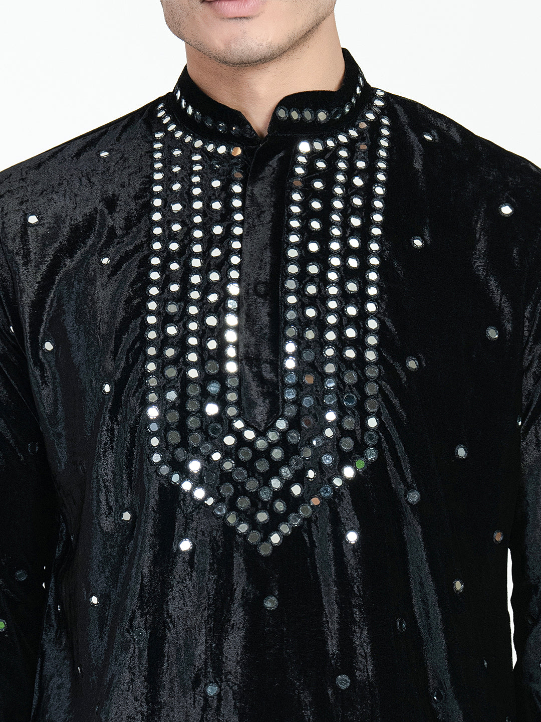 Hand Embroidered Glass Work Velvet Kurta Set