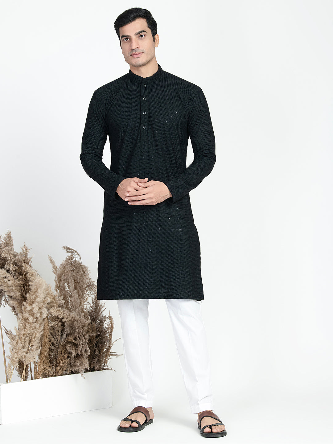 Black Sequins Work Chikankari Kurta Set