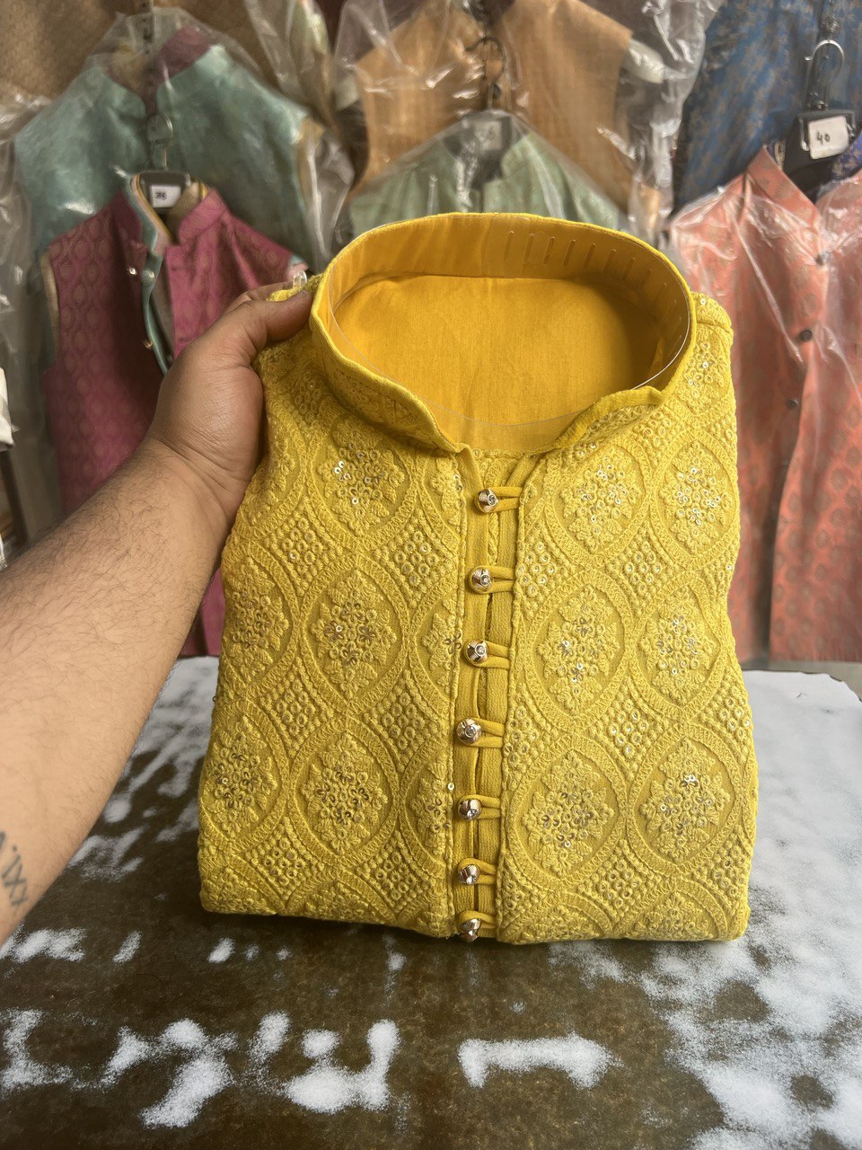 Lucknowi Sequins Worked Chikankari Kurta Set