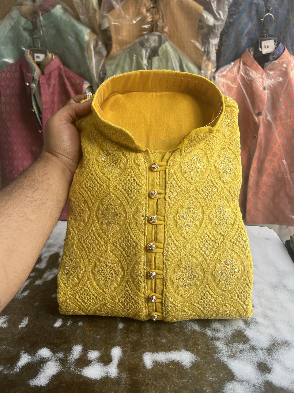 Lucknowi Sequins Worked Chikankari Kurta Set