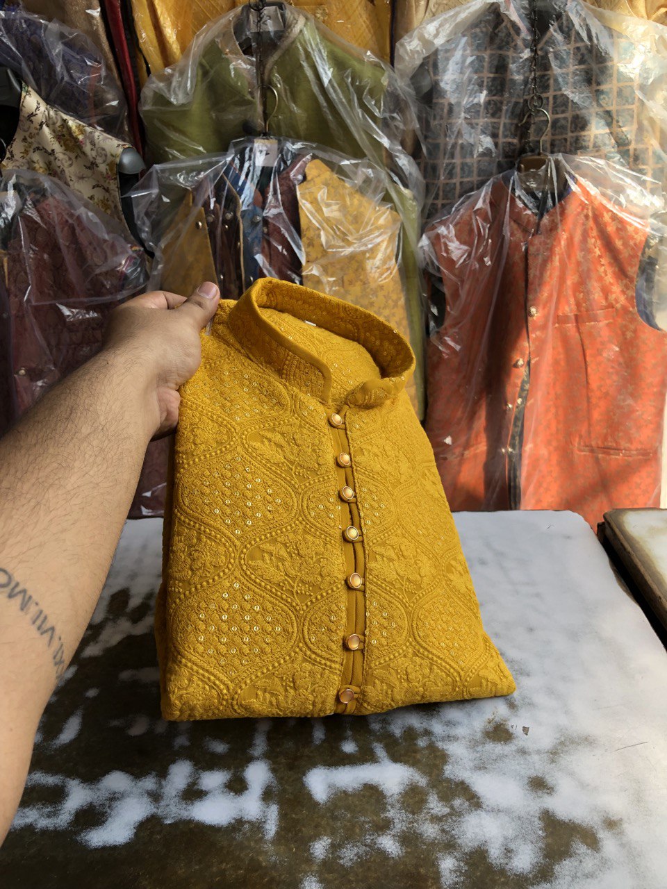 Lucknowi Sequins Worked Chikankari Kurta Set