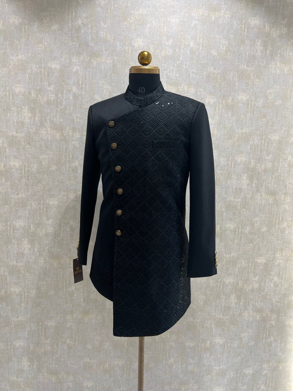 Asymettric Embroidered Sequin Work Indowestern Set