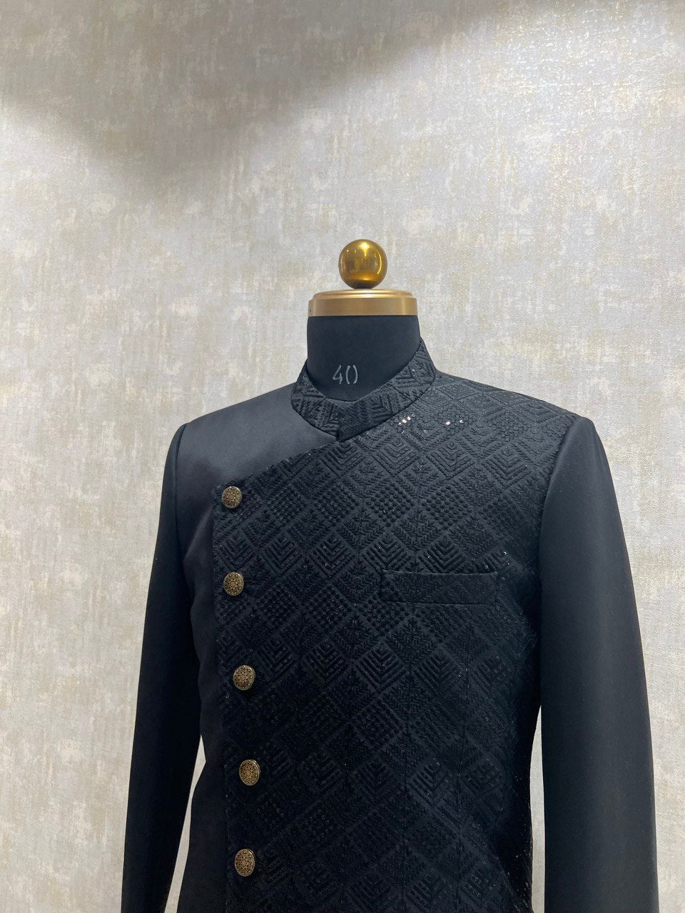 Asymettric Embroidered Sequin Work Indowestern Set