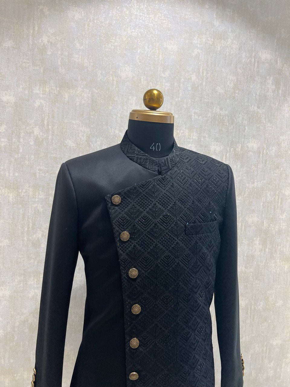 Asymettric Embroidered Sequin Work Indowestern Set