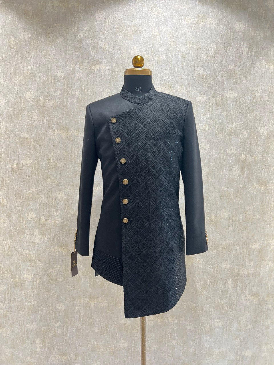 Asymettric Embroidered Sequin Work Indowestern Set