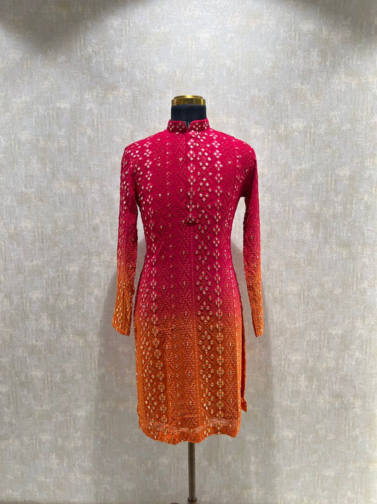 Ombre Effect Mirrorwork Kurta Set
