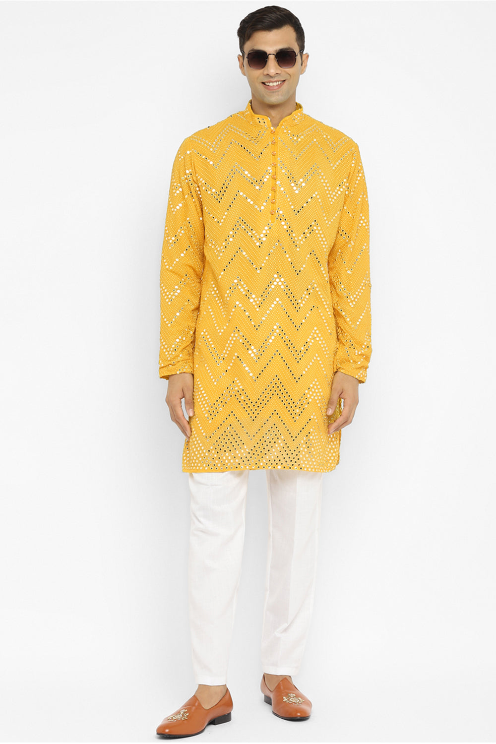 Chevron Mirror Embroidery Kurta Set
