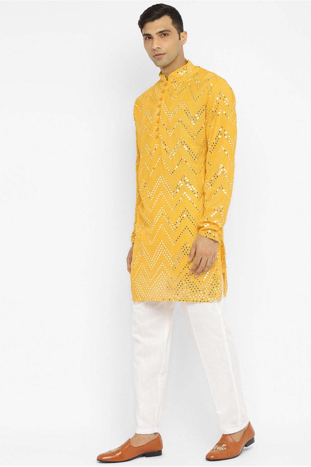 Chevron Mirror Embroidery Kurta Set