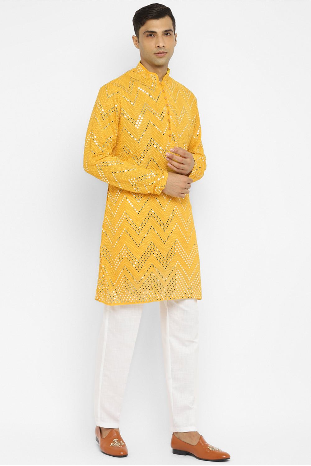 Chevron Mirror Embroidery Kurta Set