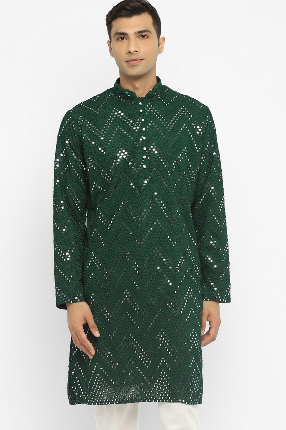 Chevron Mirror Embroidery Kurta Set