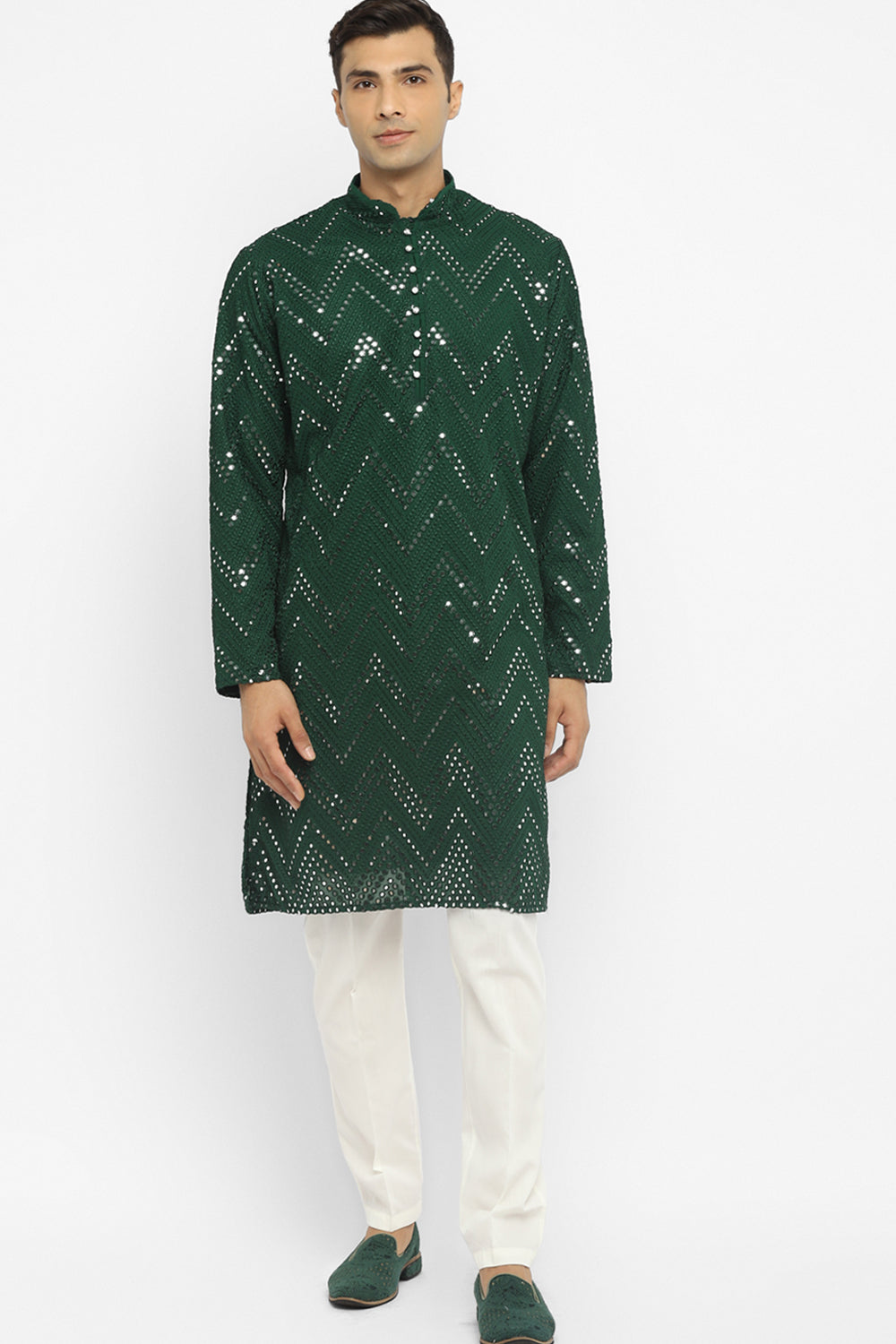 Chevron Mirror Embroidery Kurta Set