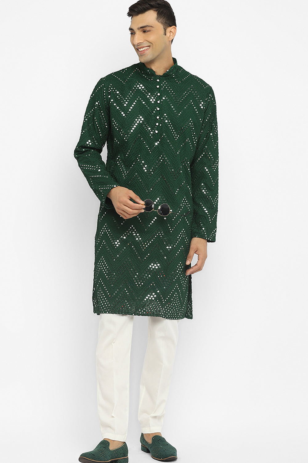 Chevron Mirror Embroidery Kurta Set