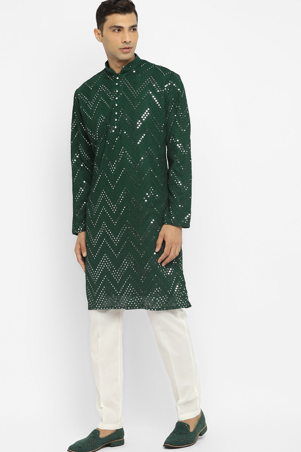 Chevron Mirror Embroidery Kurta Set