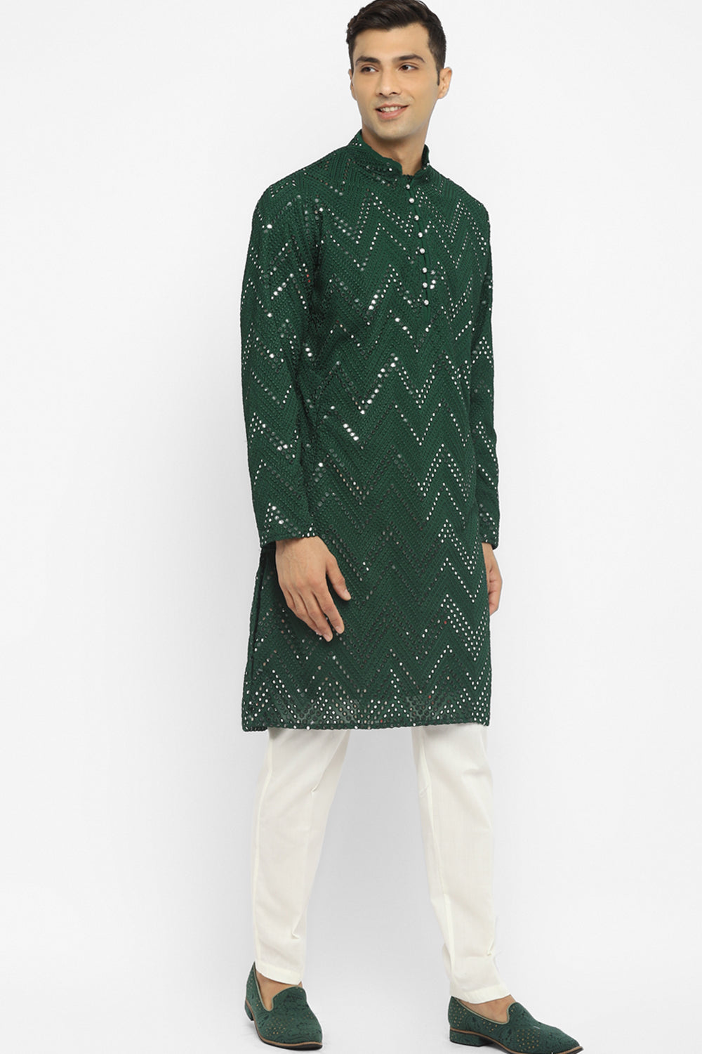 Chevron Mirror Embroidery Kurta Set
