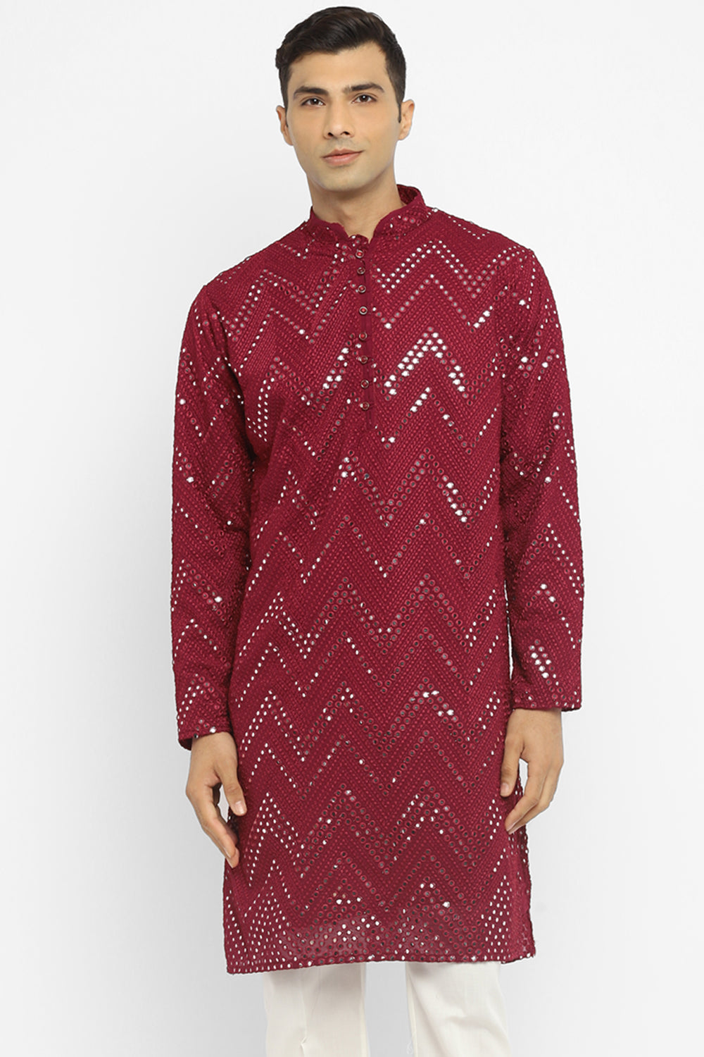 Chevron Mirror Embroidery Kurta Set