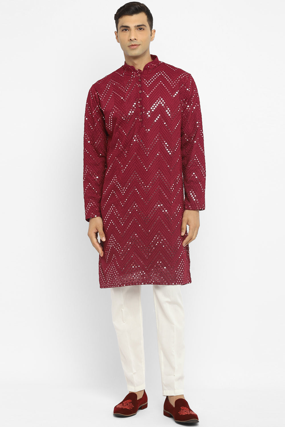 Chevron Mirror Embroidery Kurta Set