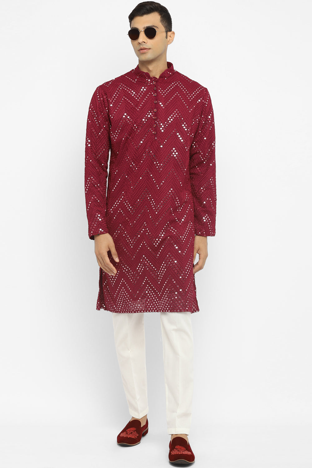 Chevron Mirror Embroidery Kurta Set