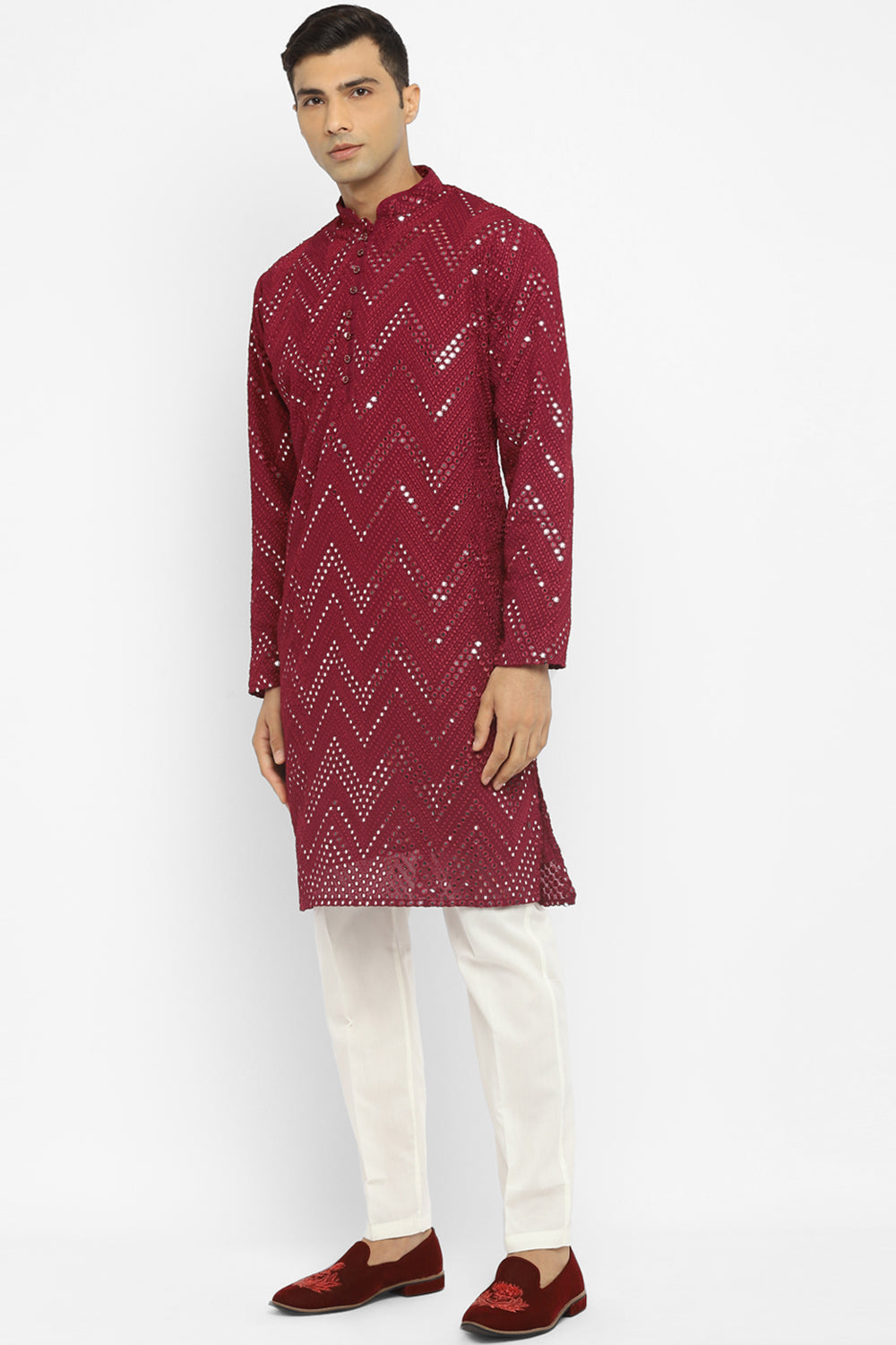 Chevron Mirror Embroidery Kurta Set