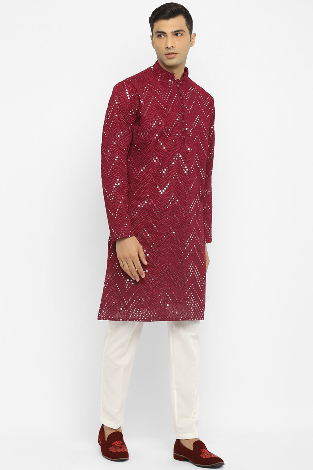 Chevron Mirror Embroidery Kurta Set