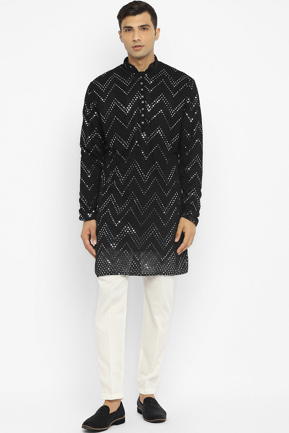 Chevron Mirror Embroidery Kurta Set