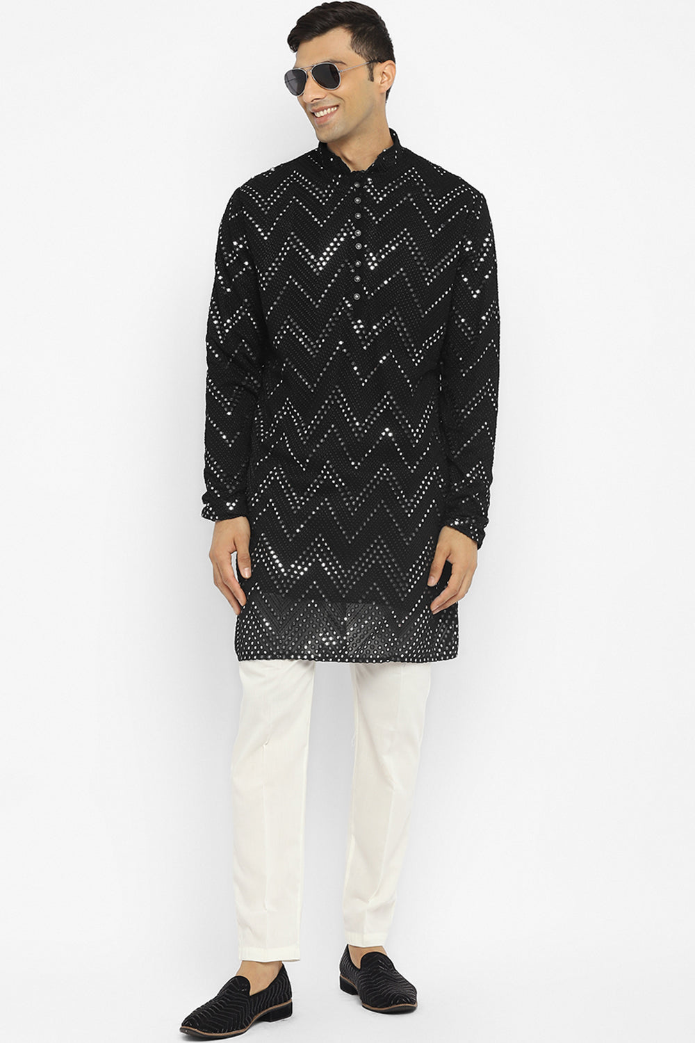 Chevron Mirror Embroidery Kurta Set