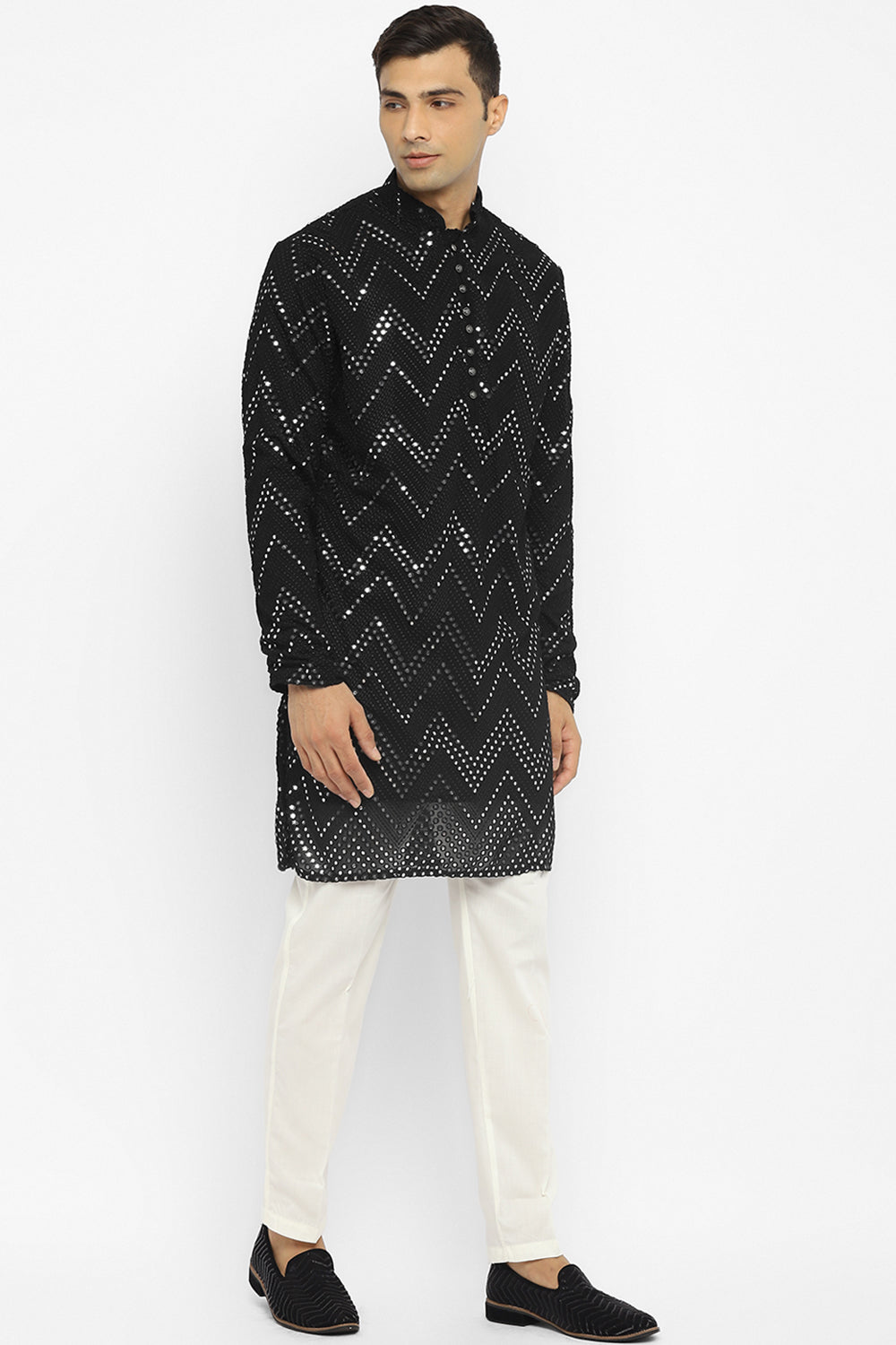 Chevron Mirror Embroidery Kurta Set