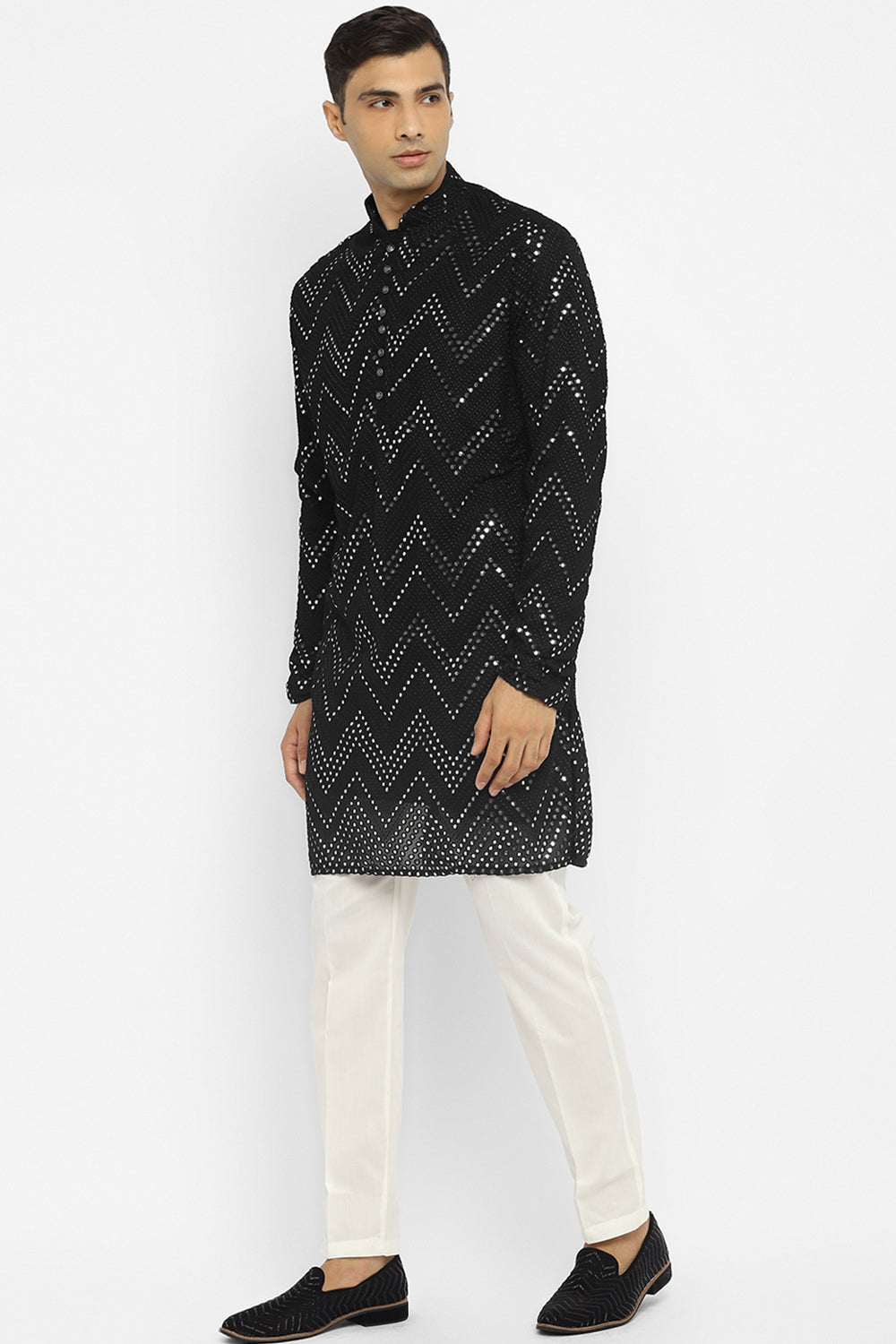 Chevron Mirror Embroidery Kurta Set