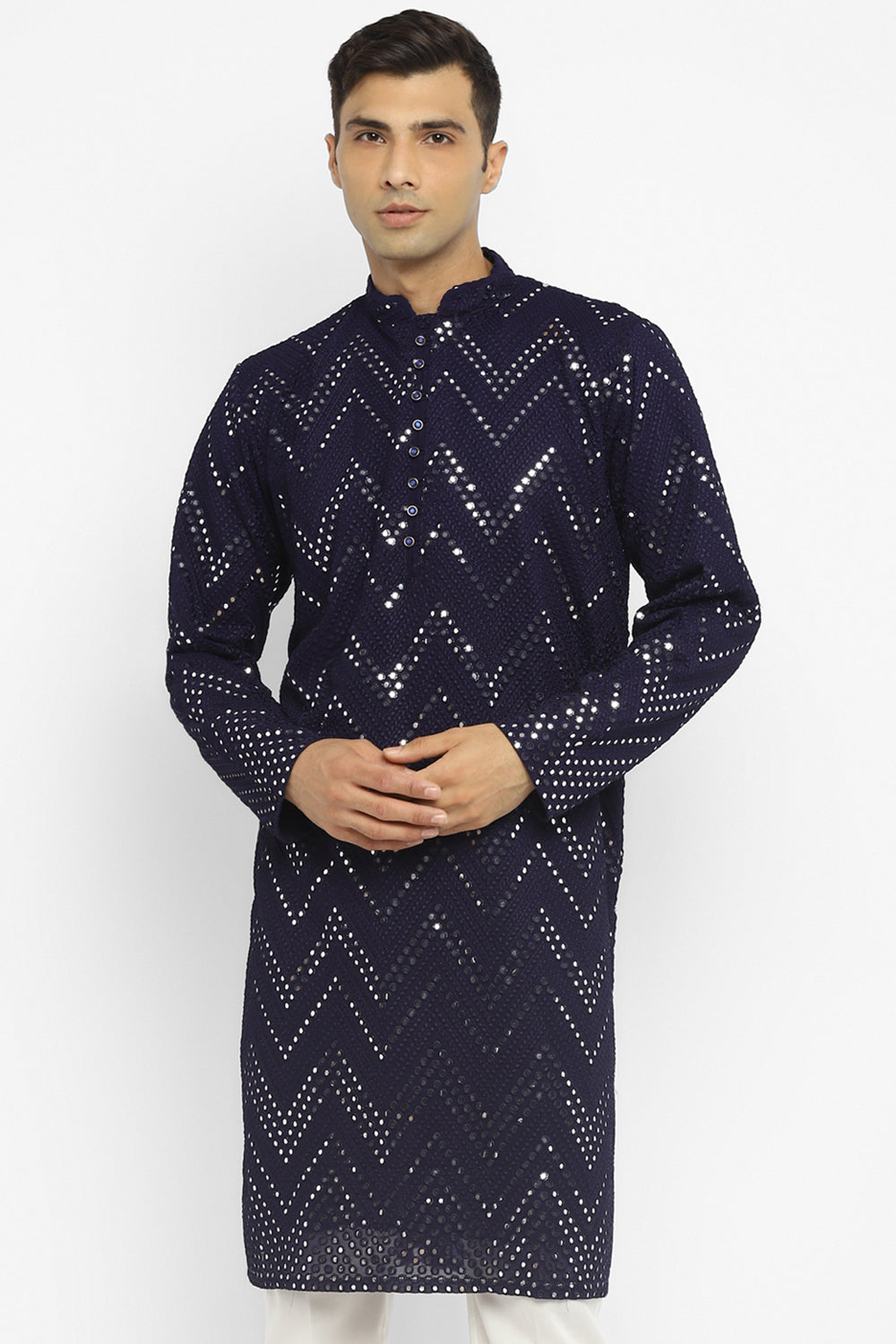 Chevron Mirror Embroidery Kurta Set