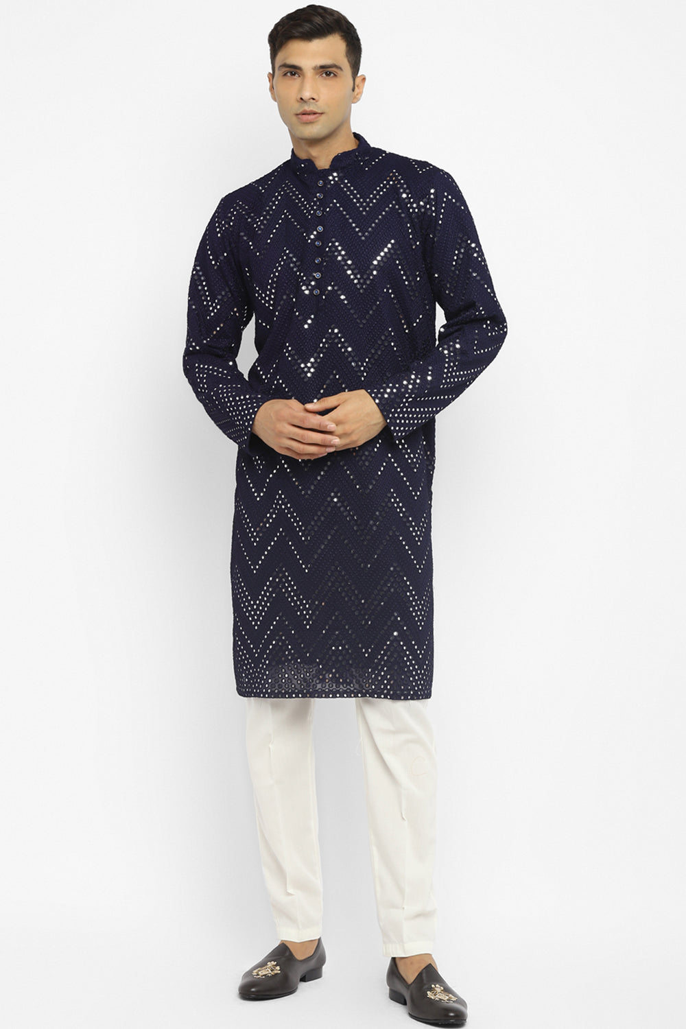 Chevron Mirror Embroidery Kurta Set