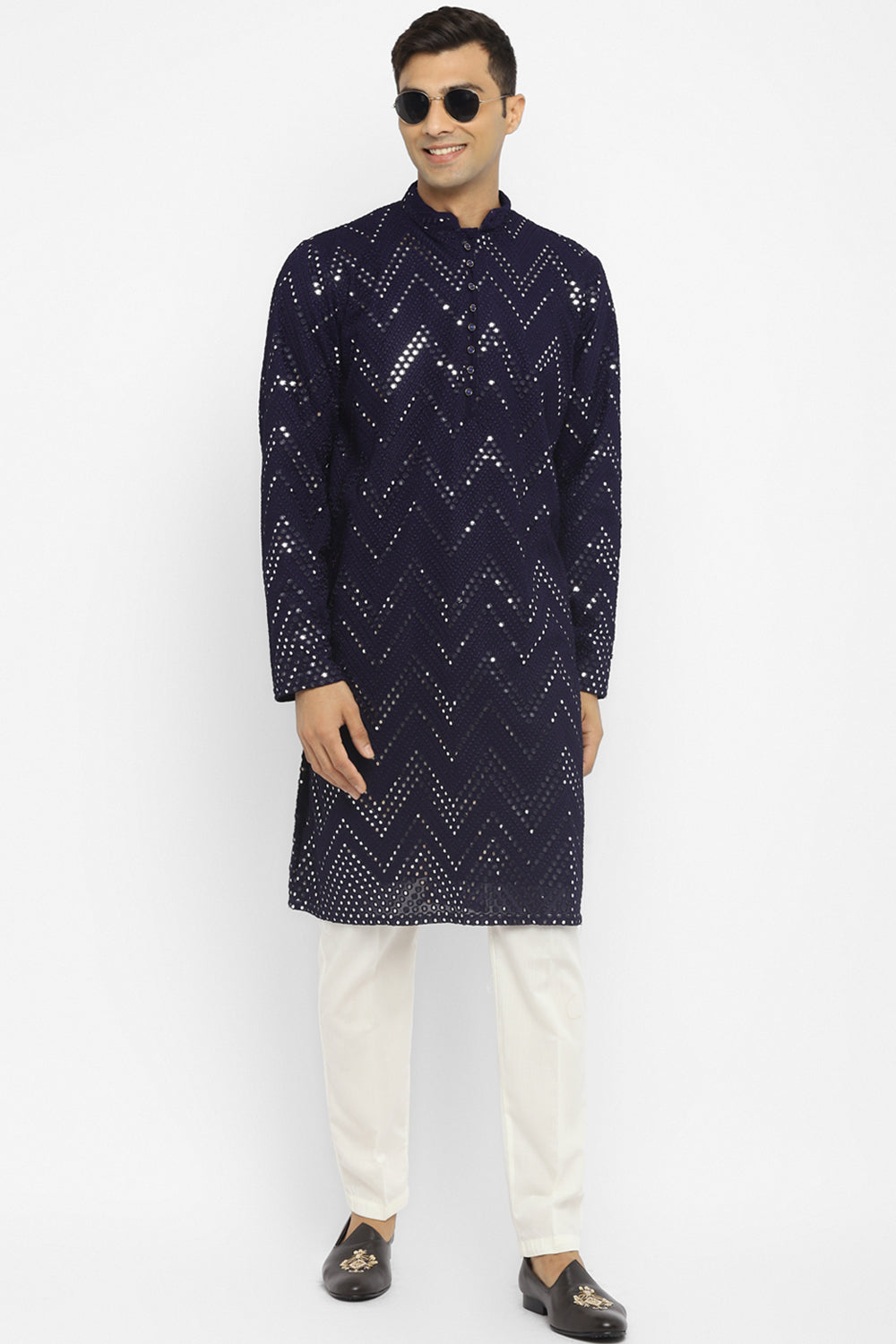 Chevron Mirror Embroidery Kurta Set