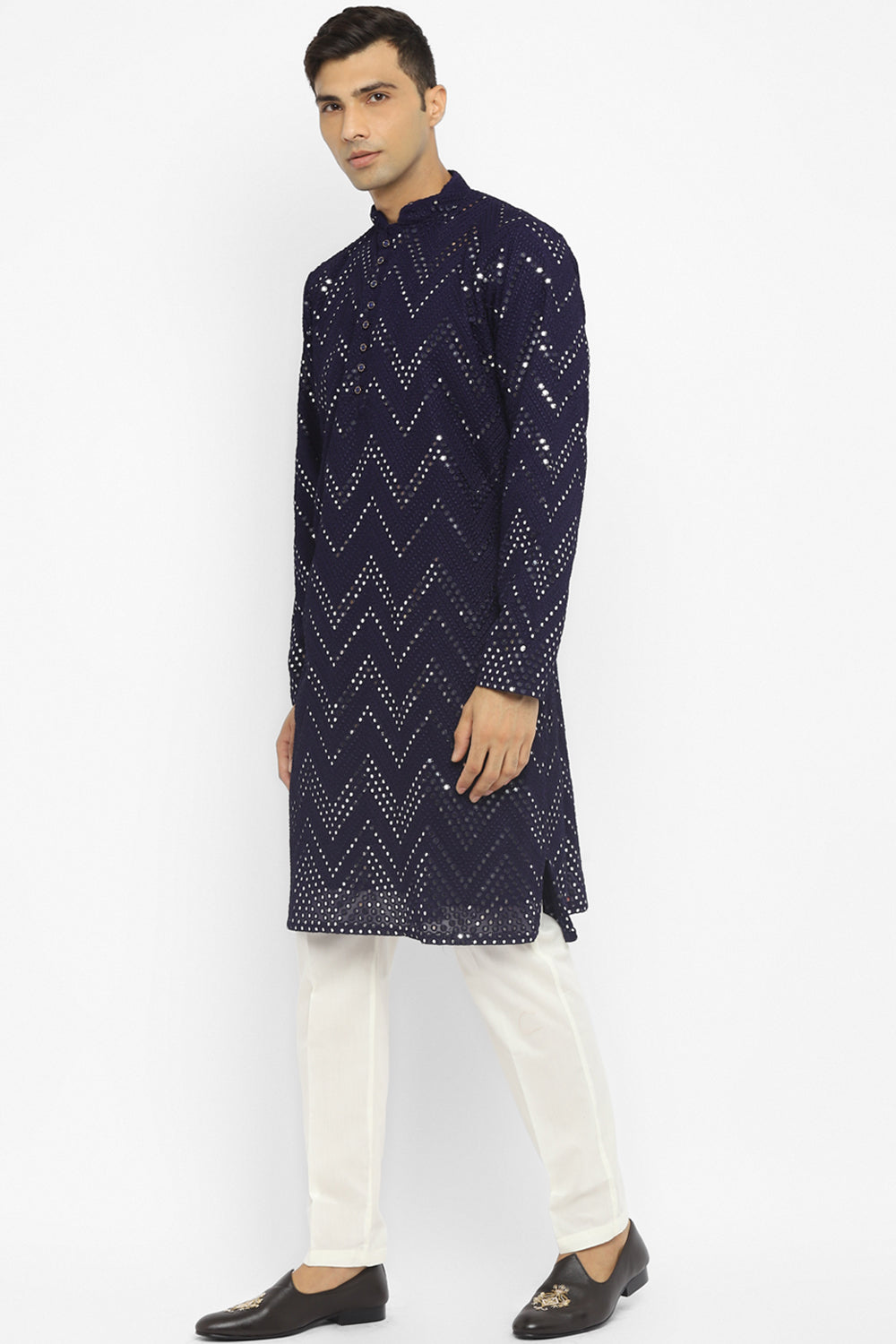 Chevron Mirror Embroidery Kurta Set