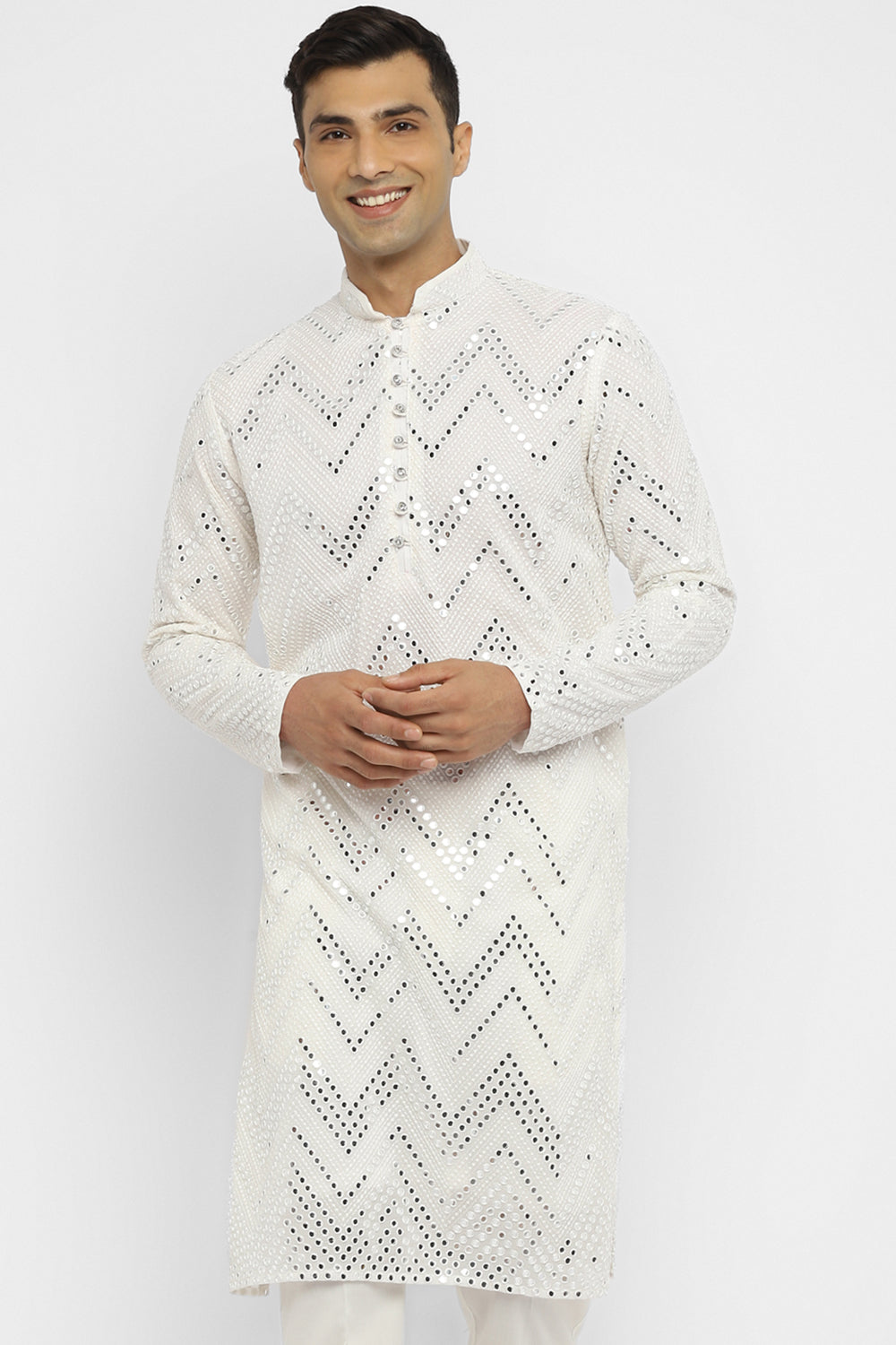 Chevron Mirror Embroidery Kurta Set
