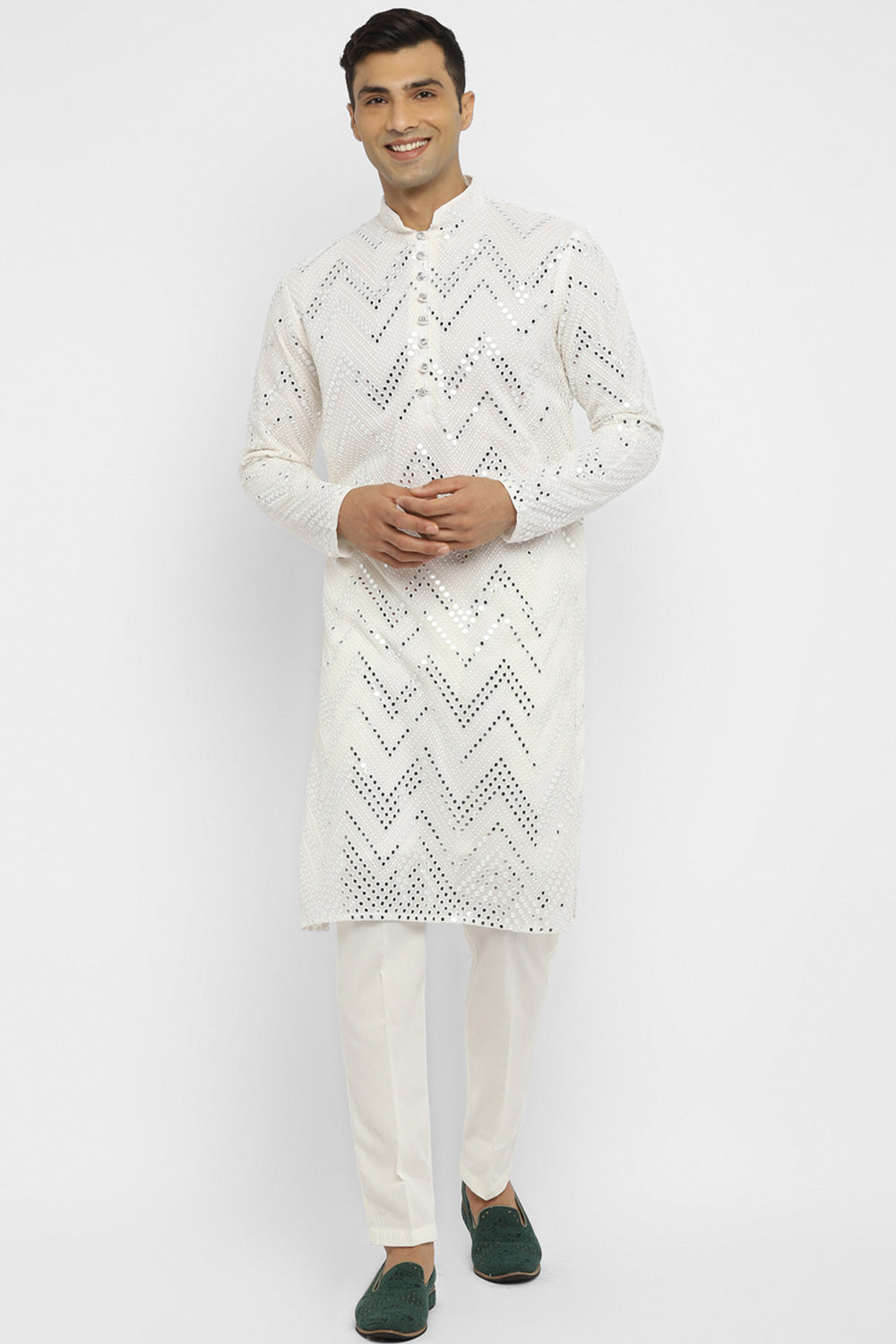 Chevron Mirror Embroidery Kurta Set