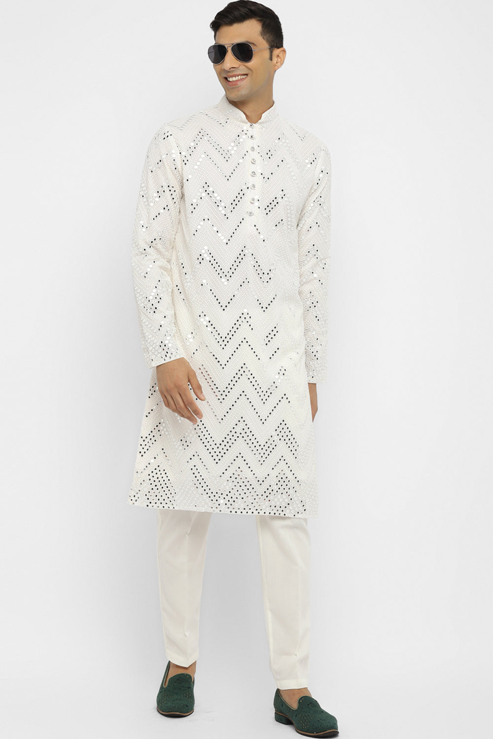 Chevron Mirror Embroidery Kurta Set