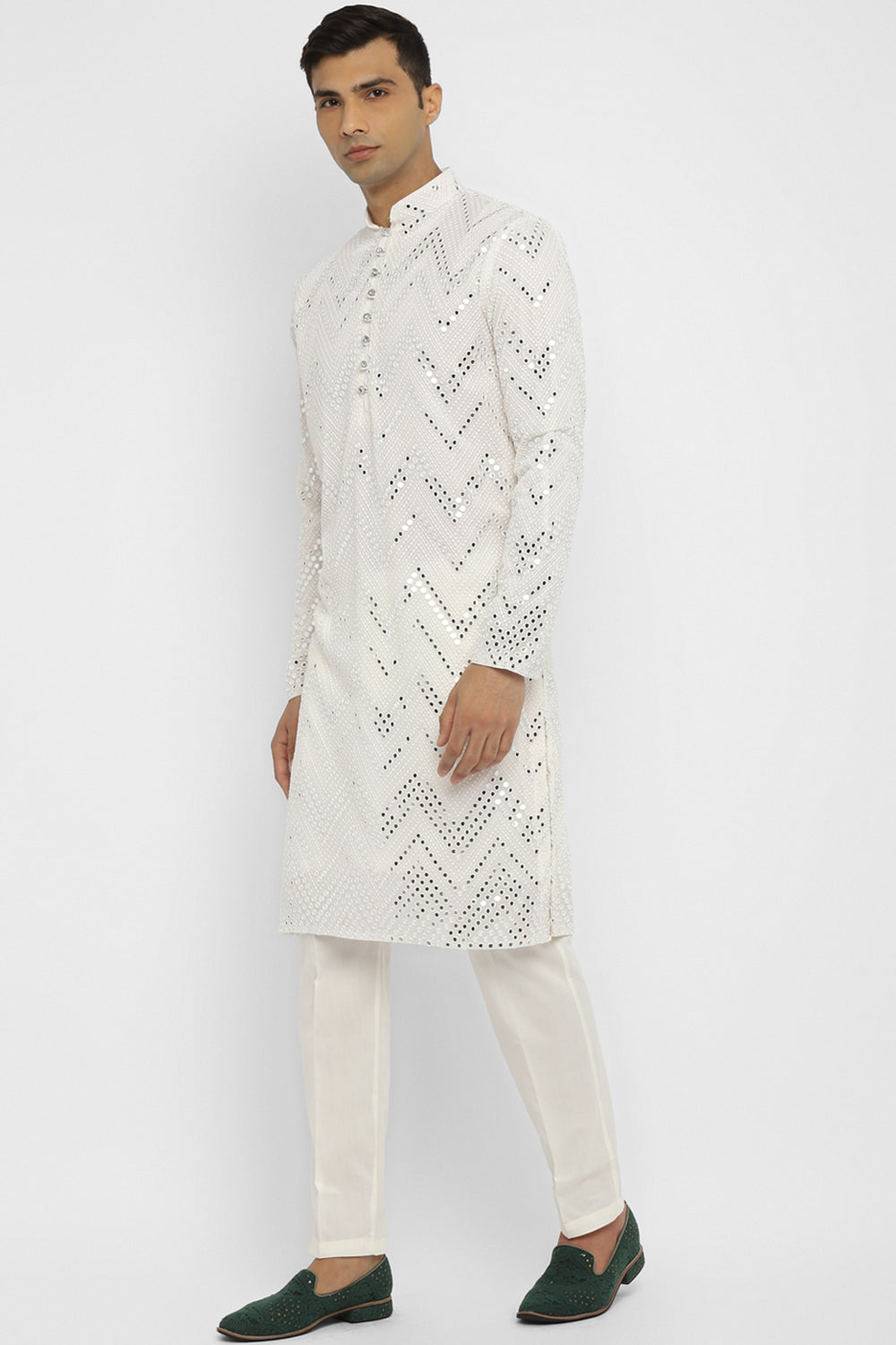 Chevron Mirror Embroidery Kurta Set