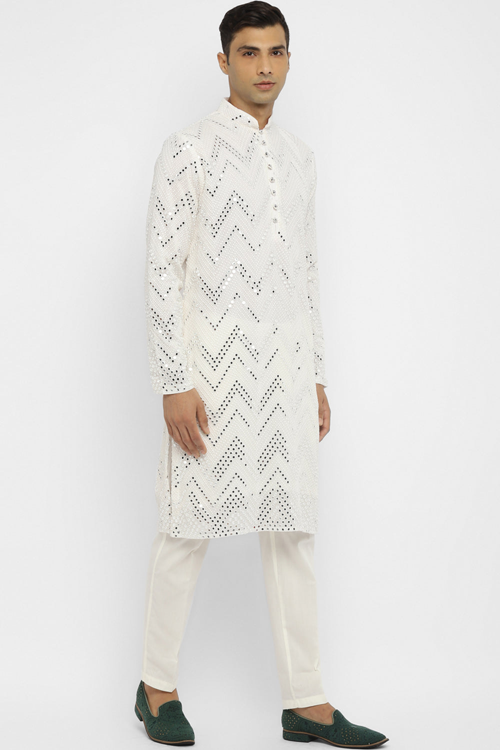 Chevron Mirror Embroidery Kurta Set