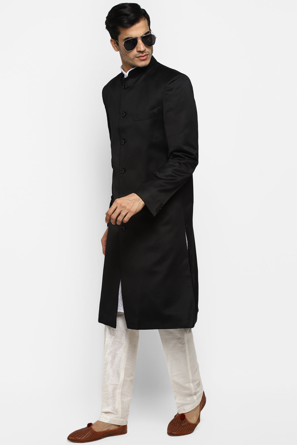 Mens Solid Indowestern Sherwani With Pajamas