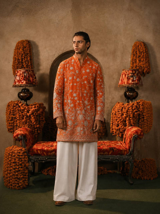 Hand Embroidered Short Kurta With Wide Leg Pants