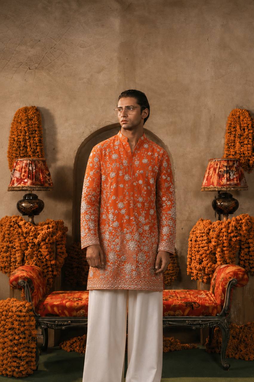 Hand Embroidered Short Kurta With Wide Leg Pants