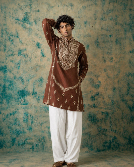 Glass Work Short Tissue Kurta With Wide Leg Pants